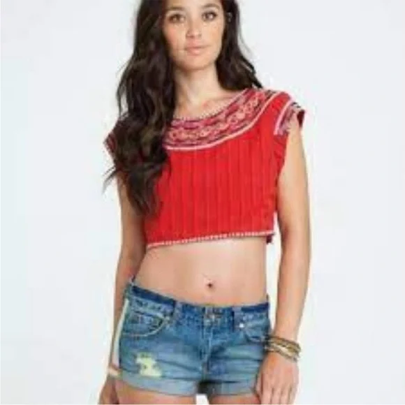 Billabong Designer’s Chica Amiga Embroidered Top Rio Red Large - Picture 15 of 16